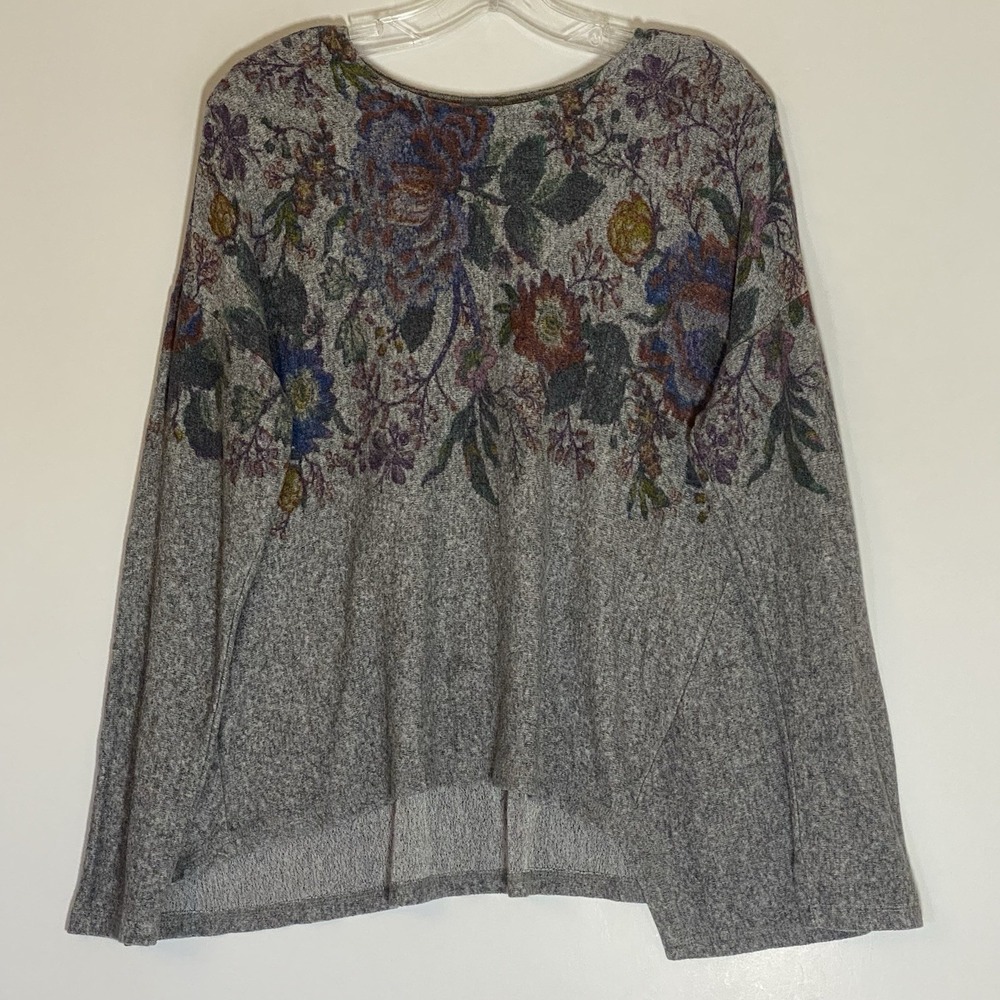 Saturday Sunday Top Womens S Gray Floral Anthropologie Boho Asymetric Hem HiLo S